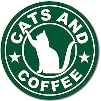 Round green 4x4 inch magnet with cats and coffee logo.