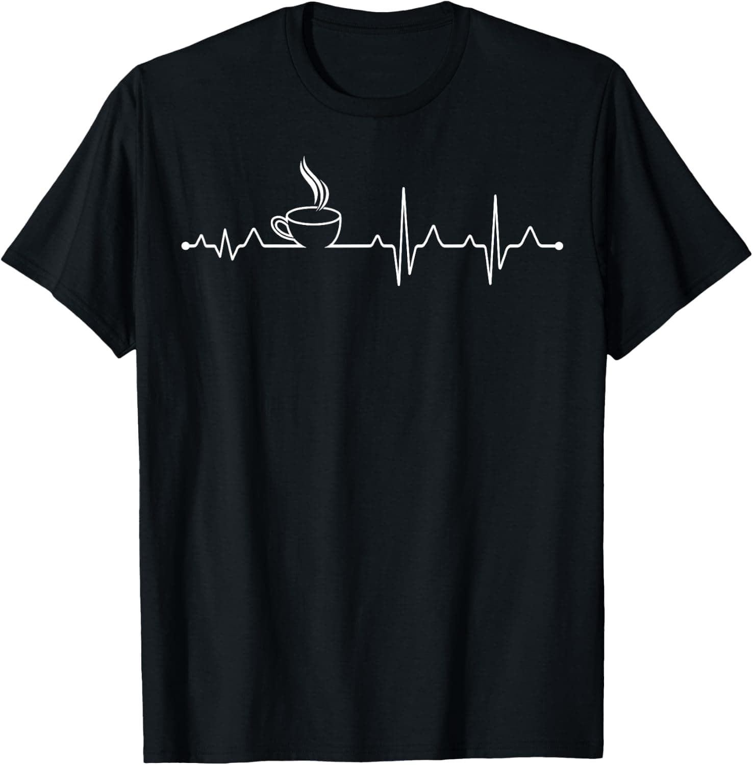 T-shirt with Coffee Heart Rhythm design across the chest.